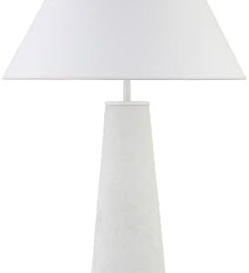 Henn&Hart 27.5'' Table Lamp - Transitional Design with Tapered Ceramic Base, White Fabric Shade for Living Room, Bedroom