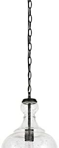 Henn&Hart 11" Wide Blackened Bronze Pendant Light Fixture with Seeded Glass Shade for Kitchen and Living Room, Stylish C