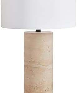Henn&Hart 29'' Eclectic Table Lamp with White Fabric Shade for Living Room & Bedroom - Natural Travertine Stone, Stylish