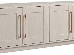 Henn&Hart Alder White TV Stand for TVs up to 75" | 2 Concealed Storage Cabinets | Adjustable Shelves | Ideal for Living