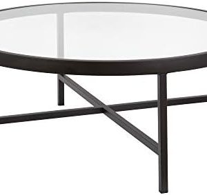 Henn&Hart 36" Wide Round Coffee Table - Modern Glass Top Coffee Table for Living Room & Studio Apartments with Blackened