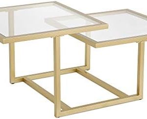 Henn&Hart 43" Wide Square Coffee Table in Brass | Modern Living Room Essential | Stylish Design for Studio Apartments |