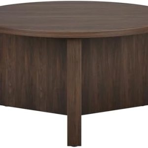 Henn&Hart 32" Round Wood Pedestal Coffee Table for Living Room & Office | Stylish Alder Brown Design | Perfect for Famil