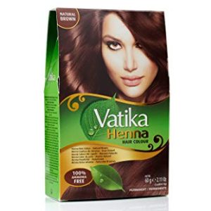 Dabur Vatika Natural Brown Henna Hair Color - Ammonia-Free Hair Dye for Strong, Shiny Hair - 100% Grey Coverage - 6 Sach