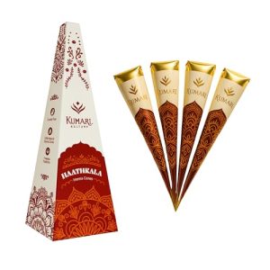 100% Plant-Based Henna Paste Cones | Dark Reddish Brown Color with Tea Tree Oil | Ideal for Body Art and Hair | Pack of